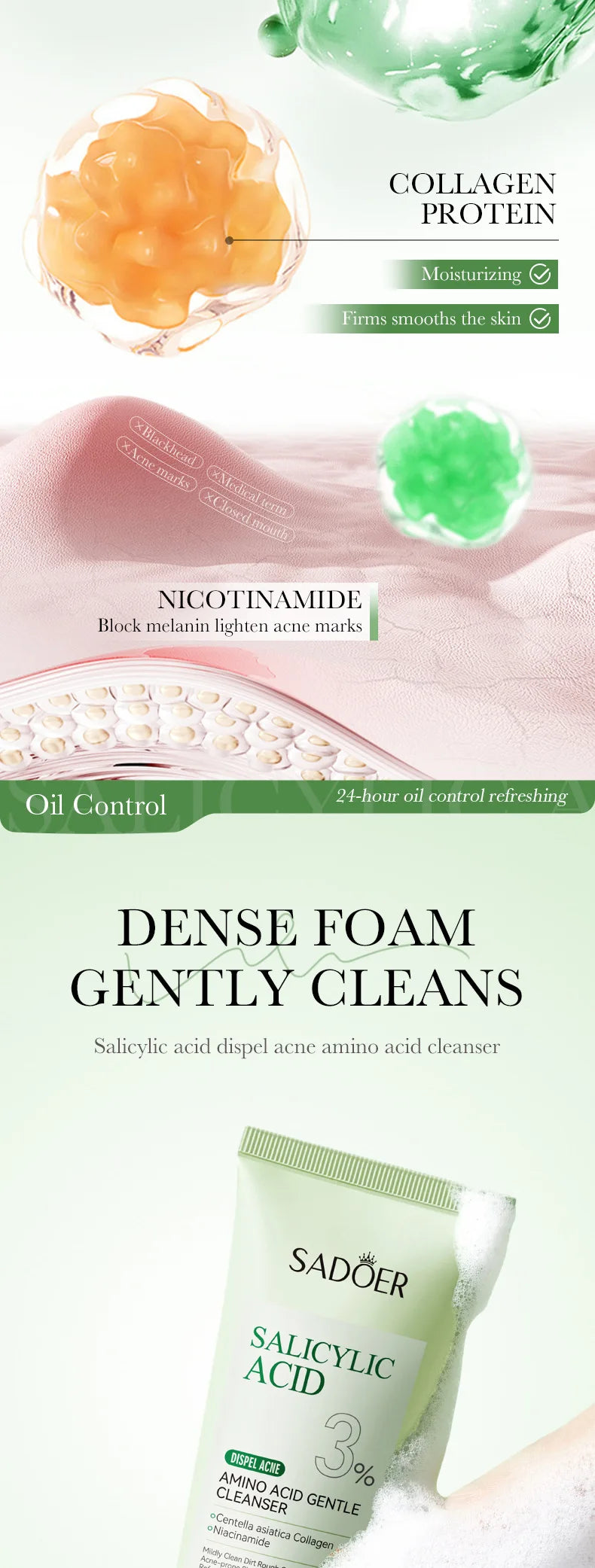 SADOER Salicylic Acid Facial Cleanser Face Wash Foam Face Cleanser Moisturizing Facial Cleansing Hydrating Skin Care Products - Eloquettes Skincare & Personal Care