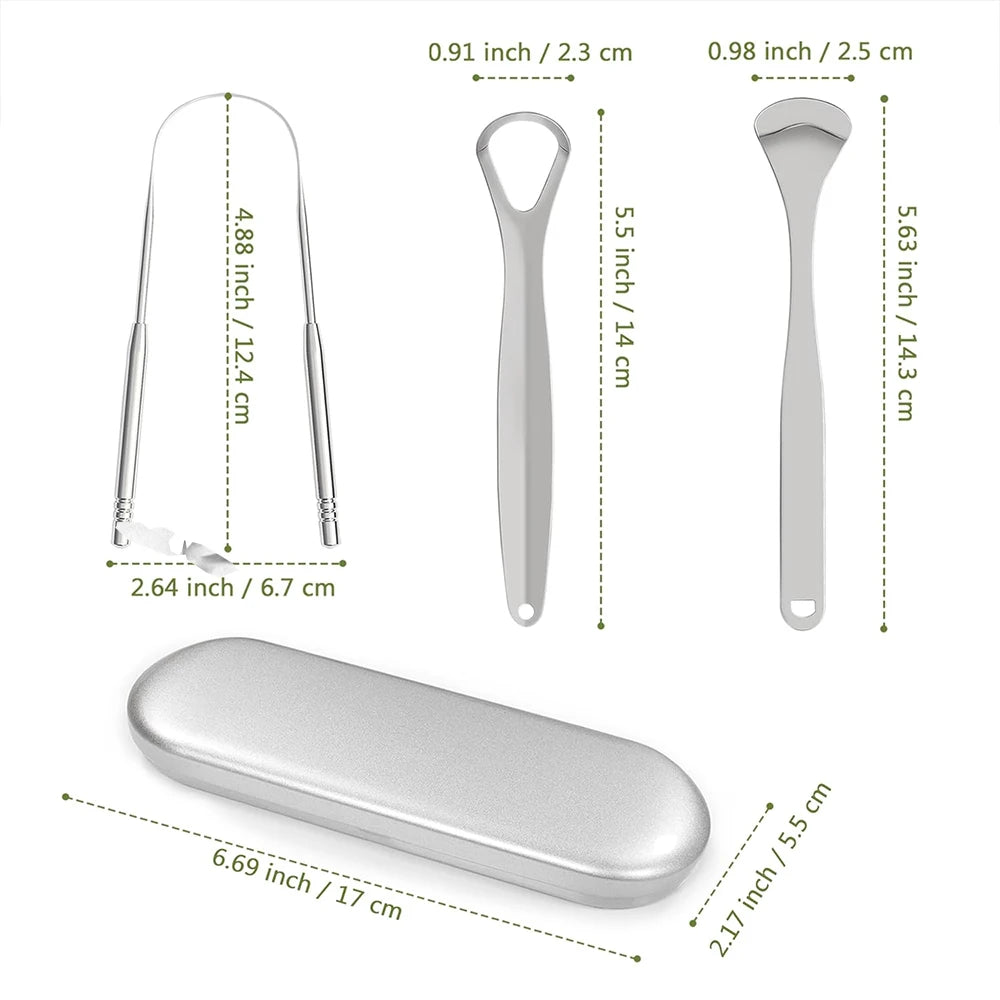 Premium Stainless Steel Tongue Scraper Cleaner Set Fresh Breath Cleaning Coated Oral Hygiene Tool Portable Travel Handy Carry - Eloquettes Skincare & Personal Care