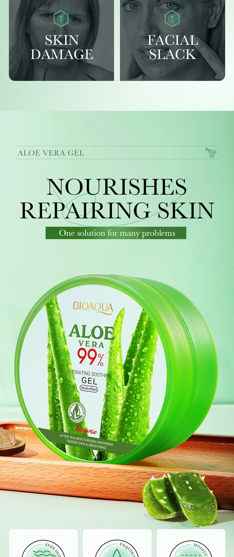 99% Aloe Vera Gel Moisturing Face Cream Soothing Shrink Pores Acne Treatment Day Cream Sleeping Mask Skin Care Products 300g - Eloquettes Skincare & Personal Care