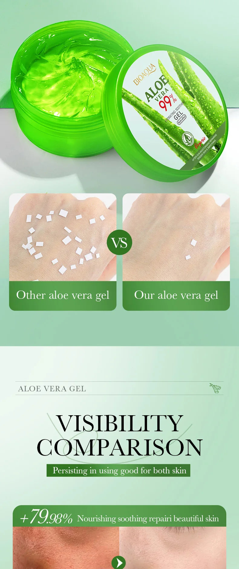 99% Aloe Vera Gel Moisturing Face Cream Soothing Shrink Pores Acne Treatment Day Cream Sleeping Mask Skin Care Products 300g - Eloquettes Skincare & Personal Care