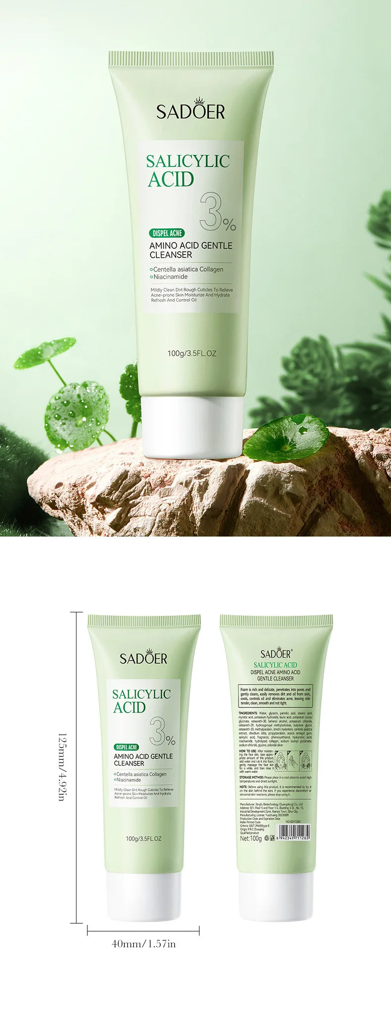 SADOER Salicylic Acid Facial Cleanser Face Wash Foam Face Cleanser Moisturizing Facial Cleansing Hydrating Skin Care Products - Eloquettes Skincare & Personal Care