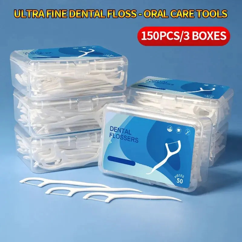 150pcs Dental Floss Plastic Toothpicks-Disposable Cleaning between Teeth-Separate Box-Oral Care - Eloquettes Skincare & Personal Care