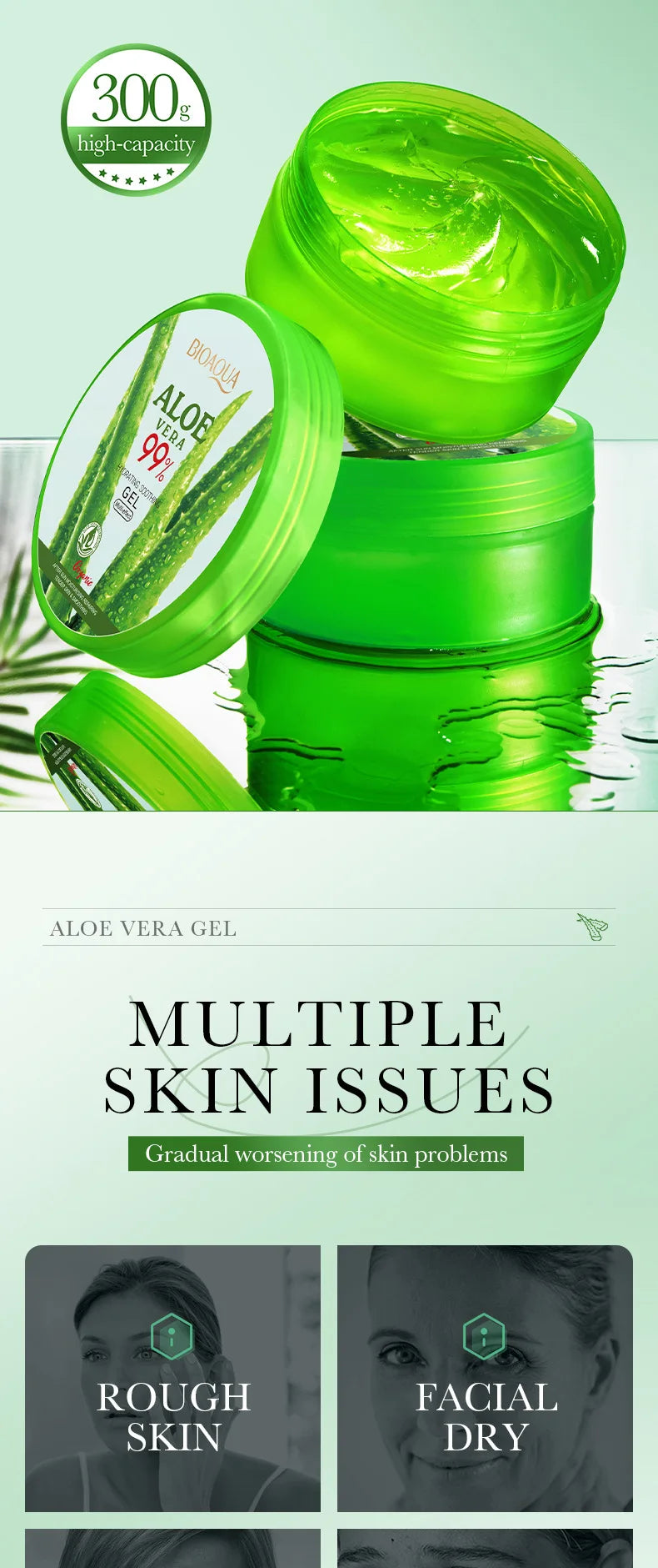 99% Aloe Vera Gel Moisturing Face Cream Soothing Shrink Pores Acne Treatment Day Cream Sleeping Mask Skin Care Products 300g - Eloquettes Skincare & Personal Care
