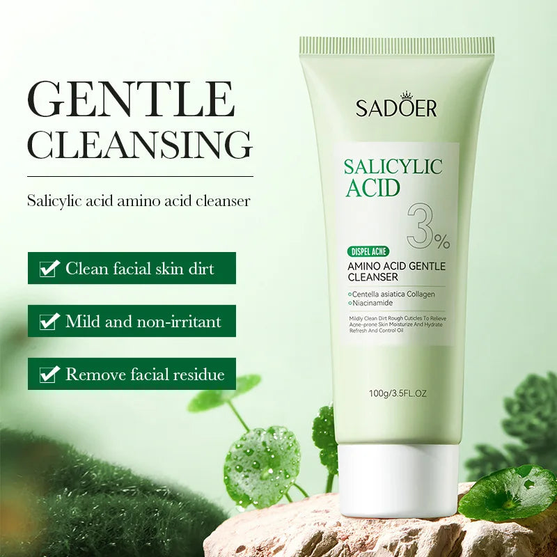 SADOER Salicylic Acid Facial Cleanser Face Wash Foam Face Cleanser Moisturizing Facial Cleansing Hydrating Skin Care Products - Eloquettes Skincare & Personal Care