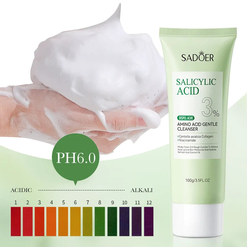 SADOER Salicylic Acid Facial Cleanser Face Wash Foam Face Cleanser Moisturizing Facial Cleansing Hydrating Skin Care Products - Eloquettes Skincare & Personal Care