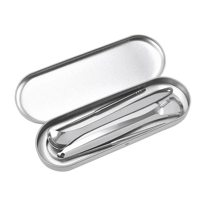 Premium Stainless Steel Tongue Scraper Cleaner Set Fresh Breath Cleaning Coated Oral Hygiene Tool Portable Travel Handy Carry - Eloquettes Skincare & Personal Care