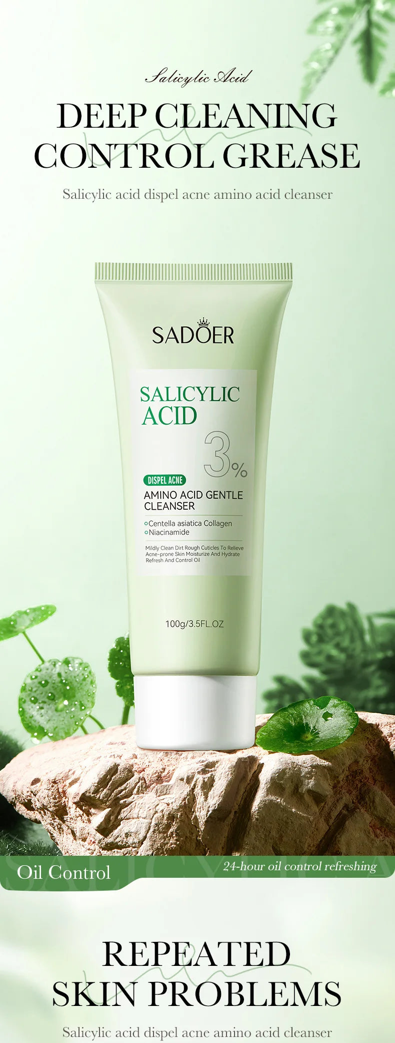 SADOER Salicylic Acid Facial Cleanser Face Wash Foam Face Cleanser Moisturizing Facial Cleansing Hydrating Skin Care Products - Eloquettes Skincare & Personal Care