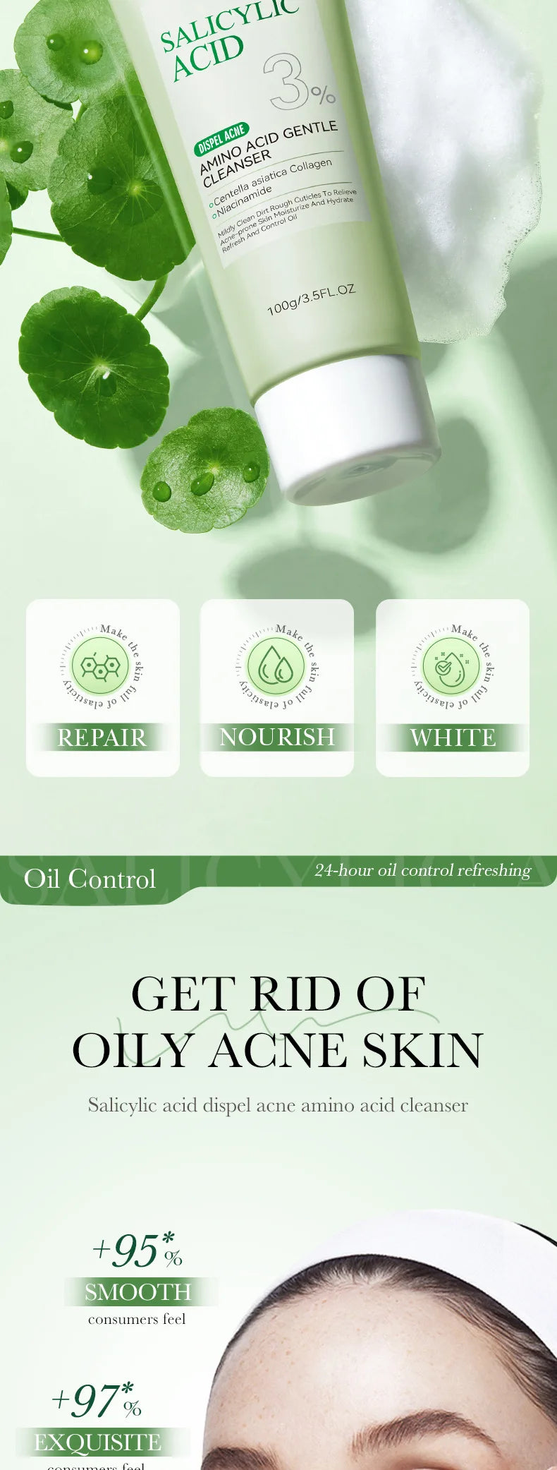 SADOER Salicylic Acid Facial Cleanser Face Wash Foam Face Cleanser Moisturizing Facial Cleansing Hydrating Skin Care Products - Eloquettes Skincare & Personal Care