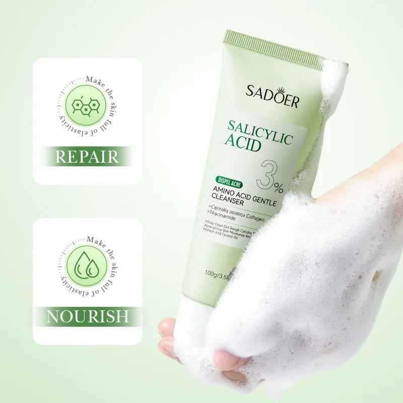 SADOER Salicylic Acid Facial Cleanser Face Wash Foam Face Cleanser Moisturizing Facial Cleansing Hydrating Skin Care Products - Eloquettes Skincare & Personal Care