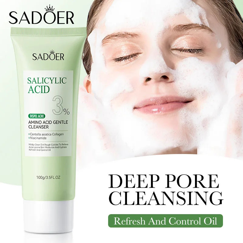 SADOER Salicylic Acid Facial Cleanser Face Wash Foam Face Cleanser Moisturizing Facial Cleansing Hydrating Skin Care Products