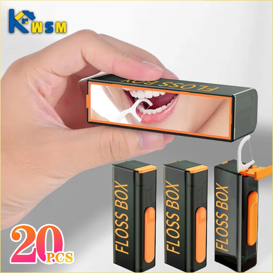 20PCS Mecha Wind Mirror Portable Floss Box Auto Pop Up 10pcs Mini Transparent Floss Stick Storage Box Oral Care Floss Organiser - Eloquettes Skincare & Personal Care 