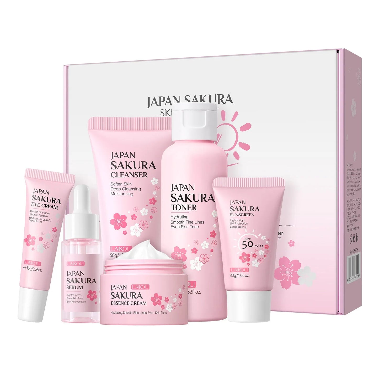 LAIKOU Japan Sakura Skin Care Set Serum Rejuvenating Cream Glowing Moisturizer Fade Blemishes 6pcs