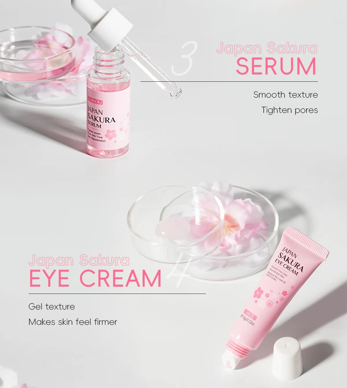 LAIKOU Japan Sakura Skin Care Set Serum Rejuvenating Cream Glowing Moisturizer Fade Blemishes 6pcs