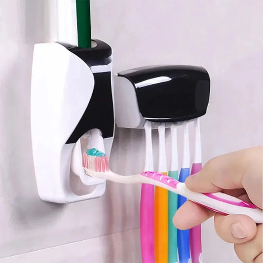 2PCS Automatic Toothpaste Dispenser Wall Mount Dust-proof Toothbrush Holder Wall Mount Bathroom Accessories Set Squeezer - Eloquettes Skincare & Personal Care 