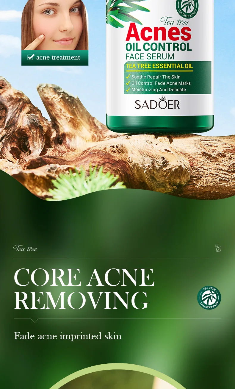 SADOER Tea  Tree Acne Oil Control Face Serum Shrink Pores Acne Treatment Moisturizing Smooth Firming Skin Beauty Skin Care