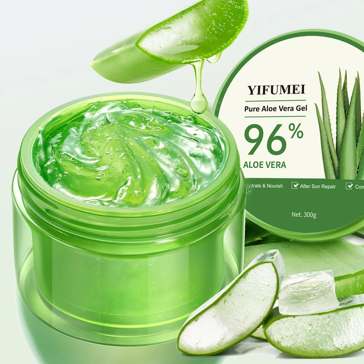 YIFUMEI 96% Pure Aloe Vera Gel - High Purity Natural Moisturizing, Refreshing & Non-Sticky, Deep Nourishing For After-Sun