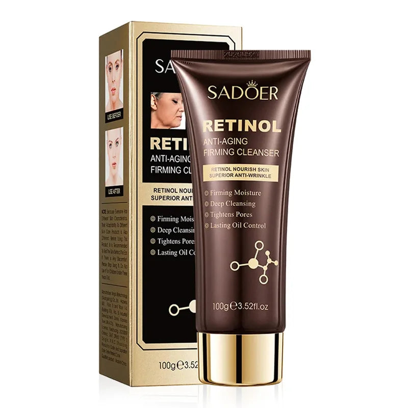 SADOER Retinol Facial Cleanser Face Wash Foam Face Cleanser Moisturizing Facial Cleansing Face Firming Skin Care Products - Eloquettes Skincare & Personal Care 