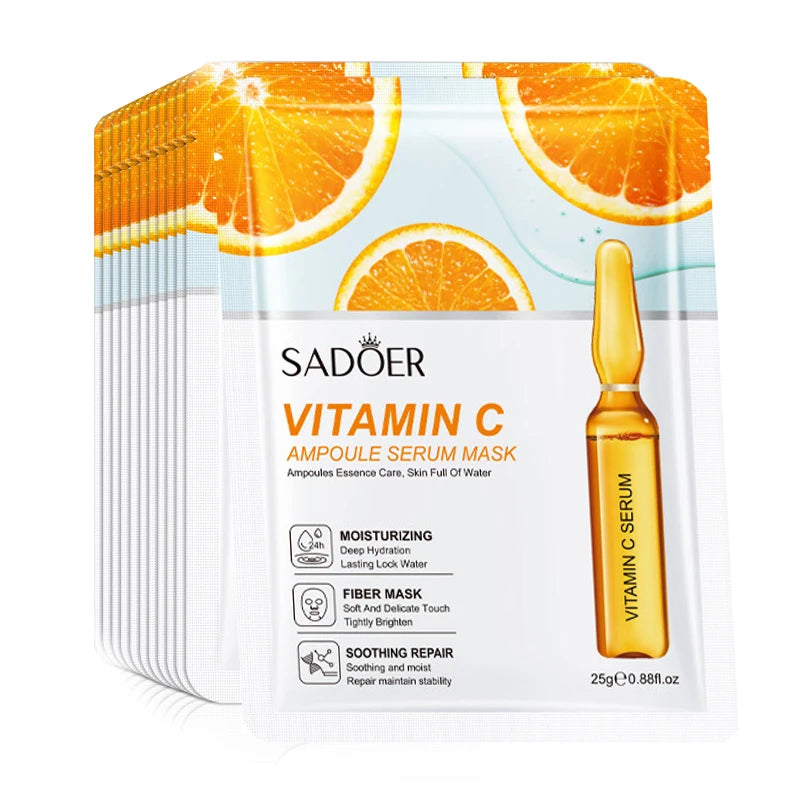 10pcs SADOER 24K Gold Vitamin C Hyaluronic Acid Face Mask Facial Moisturizing Firming Hydrating Facial Masks Skin Care Products