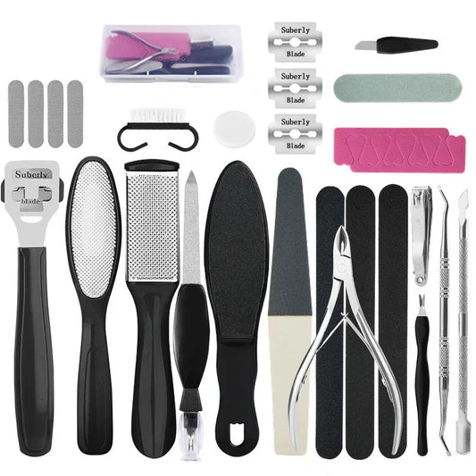 27PCS Foot Care Tool Pedicure Manicure Kit Set Stainless Steel Peeling Exfoliating Callus Dead Skin Remover Foot Scrubbing Brush - Eloquettes Skincare & Personal Care 