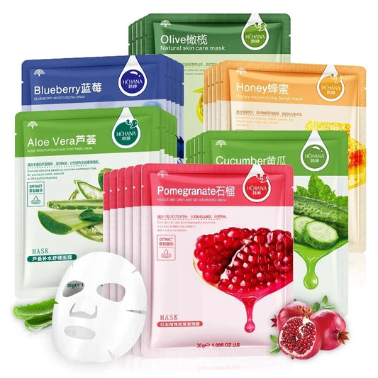 30pcs Natural Plant Facial Mask Moisturizing Oil Control Anti-Aging Fruit Aloe Korean Sheet Face Mask Beauty Skin Care Prodcuts - Eloquettes Skincare & Personal Care 