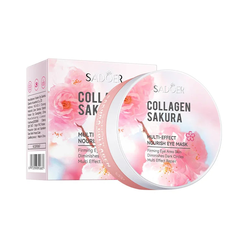 60pcs SADOER Sakura Collagen Eye Mask Anti Dark Circles Eyes Bags Removal Moisturizing Firming Eye Patches Skin Care for Eyes