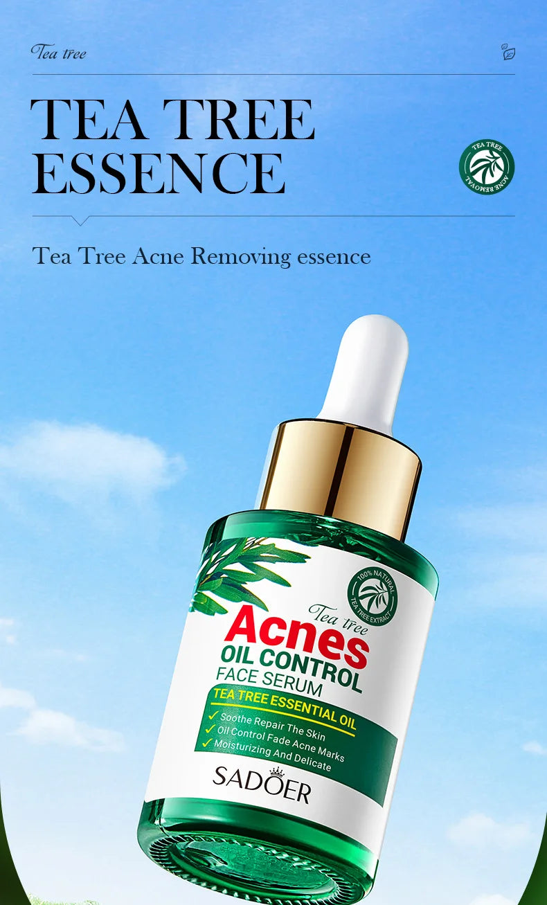 SADOER Tea  Tree Acne Oil Control Face Serum Shrink Pores Acne Treatment Moisturizing Smooth Firming Skin Beauty Skin Care