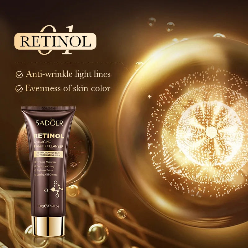 SADOER Retinol Facial Cleanser Face Wash Foam Face Cleanser Moisturizing Facial Cleansing Face Firming Skin Care Products - Eloquettes Skincare & Personal Care 