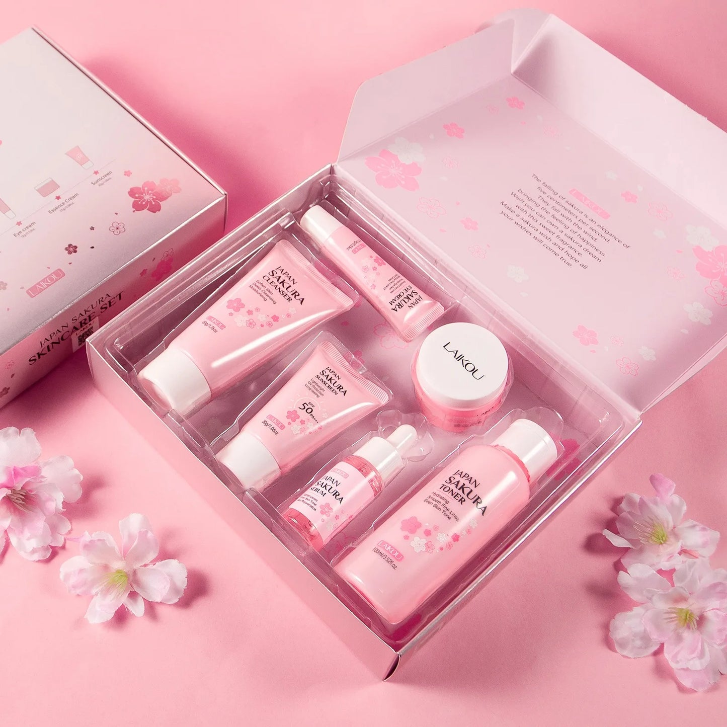 LAIKOU Japan Sakura Skin Care Set Serum Rejuvenating Cream Glowing Moisturizer Fade Blemishes 6pcs