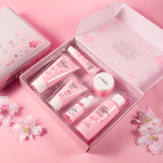 LAIKOU Japan Sakura Skin Care Set Serum Rejuvenating Cream Glowing Moisturizer Fade Blemishes 6pcs