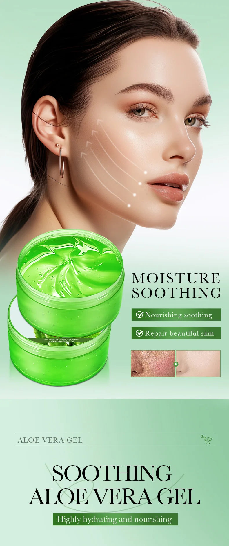 99% Aloe Vera Gel Moisturing Face Cream Soothing Shrink Pores Acne Treatment Day Cream Sleeping Mask Skin Care Products 300g