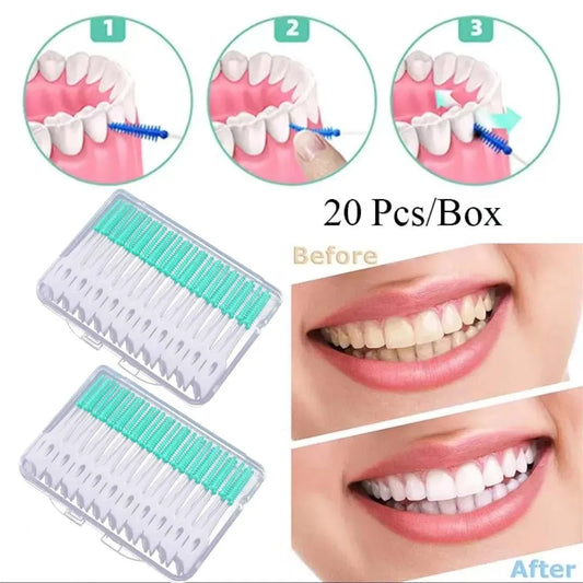 2PCS Soft Silicone Interdental Brush Toothpick Cleaning Interdental Brush Oral Care Elastic Silicone 20pcs/box - Eloquettes Skincare & Personal Care 