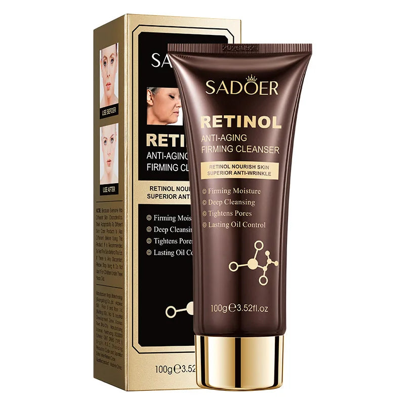 SADOER Retinol Facial Cleanser Face Wash Foam Face Cleanser Moisturizing Facial Cleansing Face Firming Skin Care Products - Eloquettes Skincare & Personal Care 