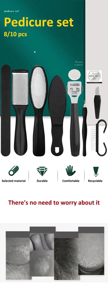 8/10-in-1 Professional Pedicure Kit Stainless Steel Callus Shavers Get Soft Smooth Feet with Stainless Steel Foot Care Tools - Eloquettes Skincare & Personal Care 