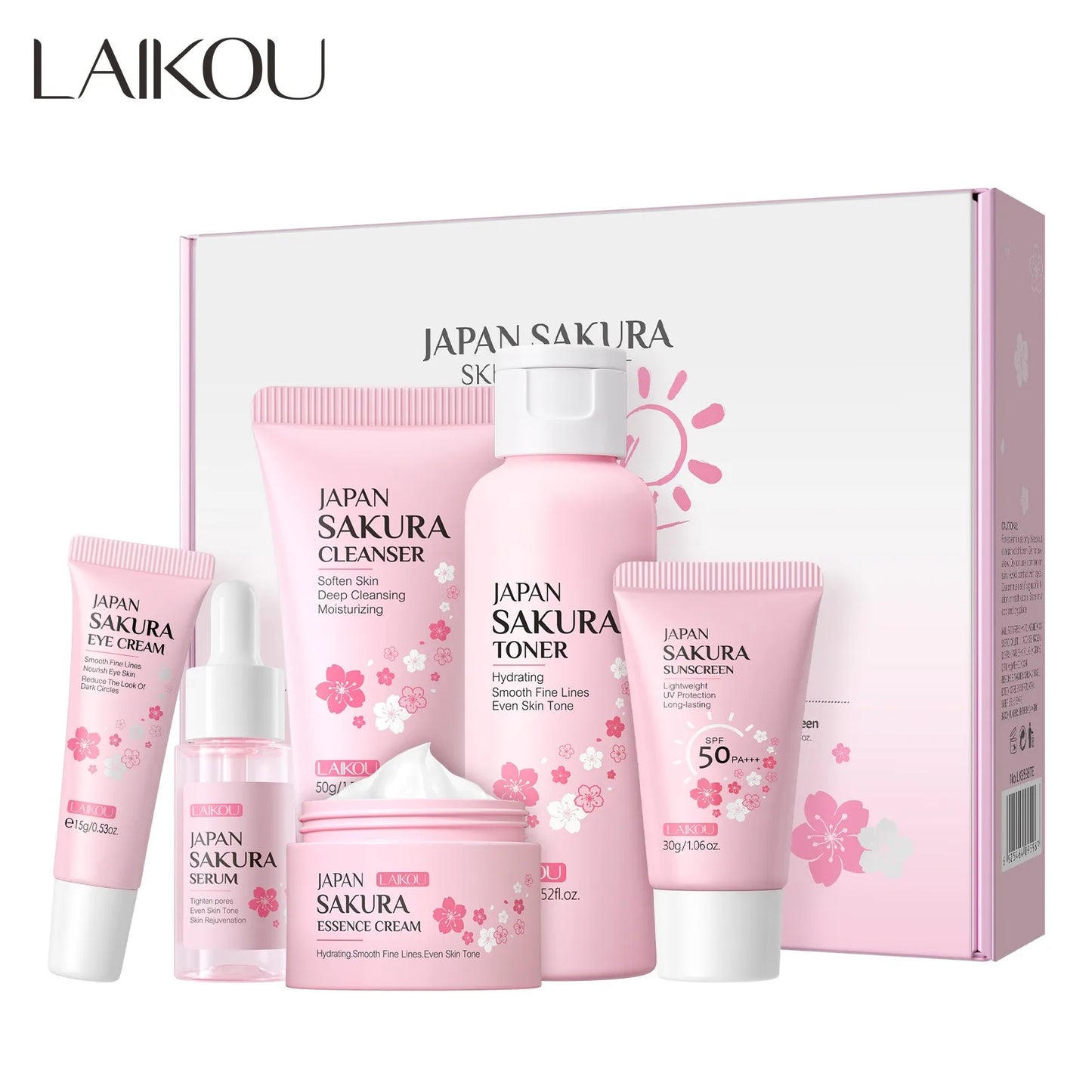 LAIKOU Japan Sakura Skin Care Set Serum Rejuvenating Cream Glowing Moisturizer Fade Blemishes 6pcs