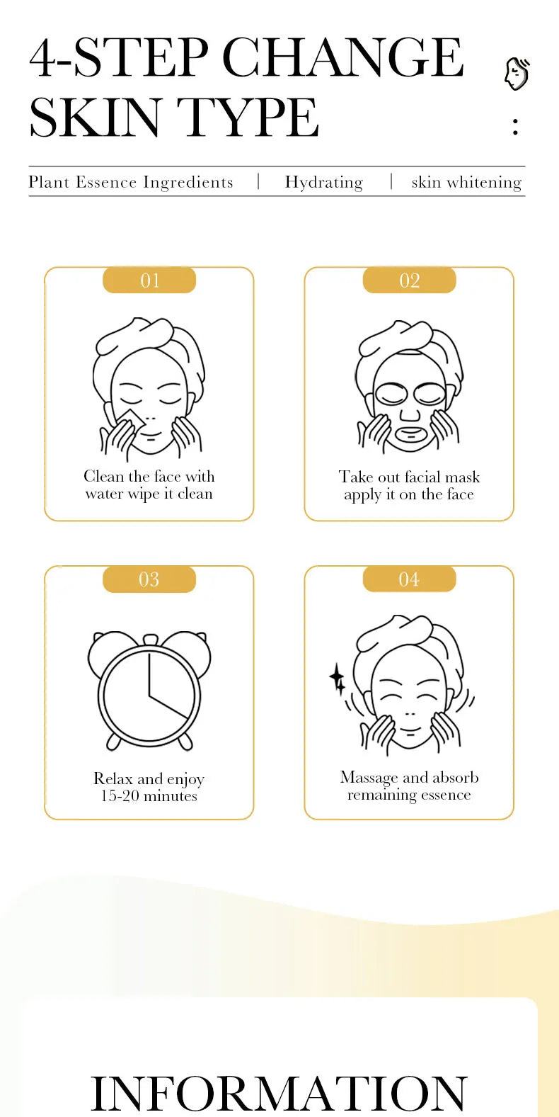 10pcs SADOER 24K Gold Vitamin C Hyaluronic Acid Face Mask Facial Moisturizing Firming Hydrating Facial Masks Skin Care Products