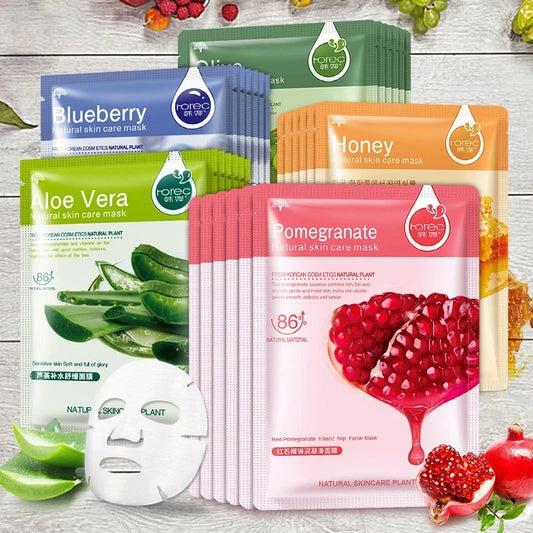 30pcs Natural Plant Facial Mask Moisturizing Oil Control Anti-Aging Fruit Aloe Korean Sheet Face Mask Beauty Skin Care Prodcuts - Eloquettes Skincare & Personal Care 