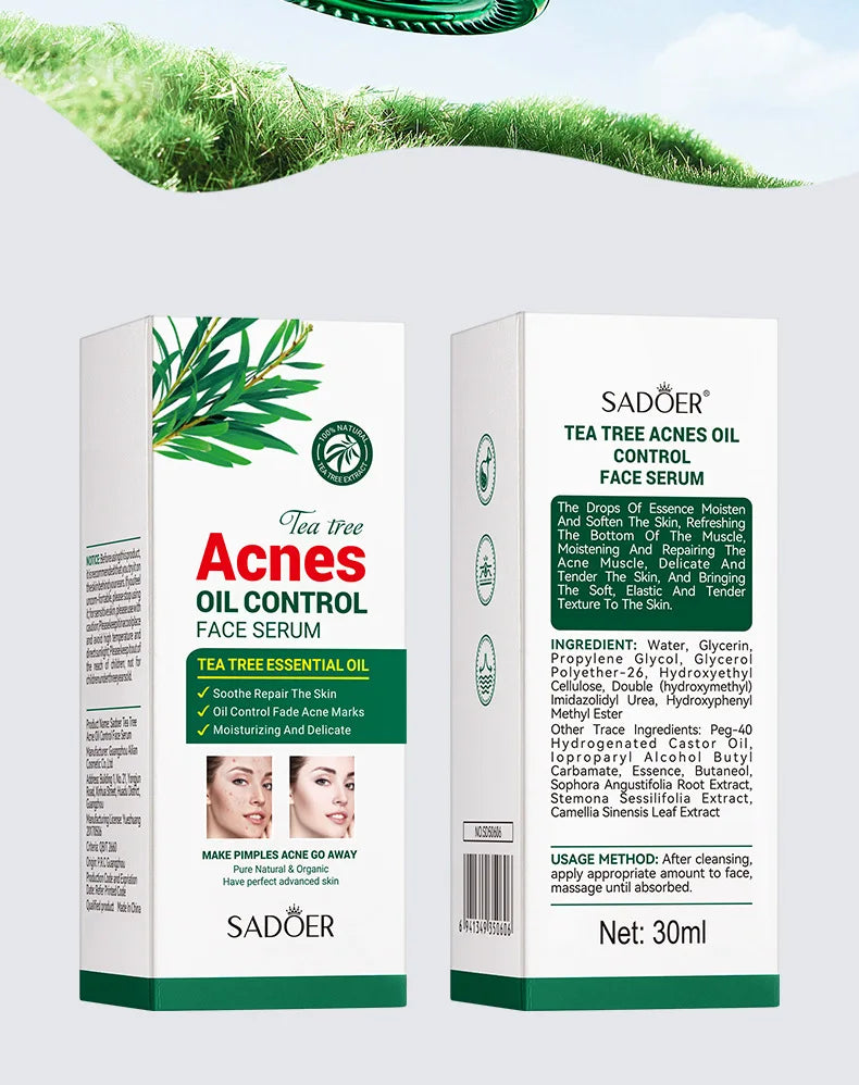 SADOER Tea  Tree Acne Oil Control Face Serum Shrink Pores Acne Treatment Moisturizing Smooth Firming Skin Beauty Skin Care