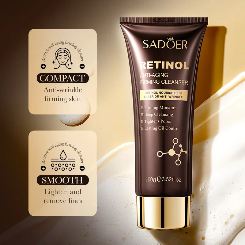 SADOER Retinol Facial Cleanser Face Wash Foam Face Cleanser Moisturizing Facial Cleansing Face Firming Skin Care Products - Eloquettes Skincare & Personal Care 