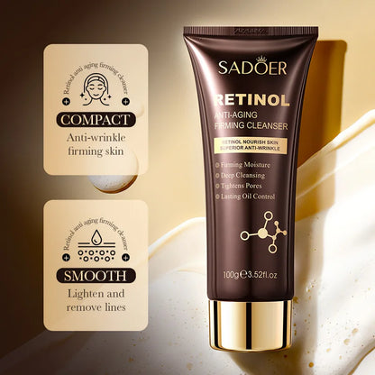 SADOER Retinol Facial Cleanser Face Wash Foam Face Cleanser Moisturizing Facial Cleansing Face Firming Skin Care Products - Eloquettes Skincare & Personal Care 